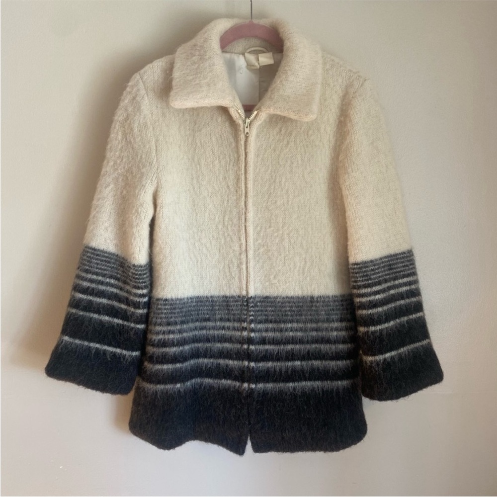 Vintage zip front collared cozy two toned fall/winter coat, L